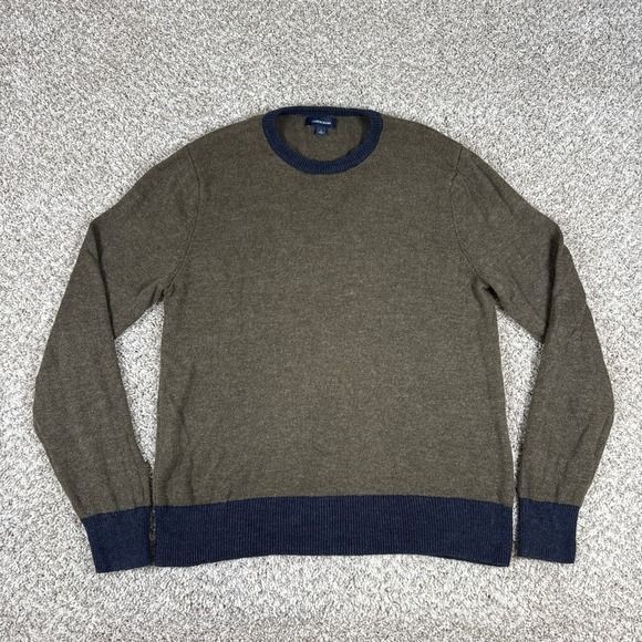 J.Crew Other - J Crew Sweater Mens L Green Crewneck Ribbed Contrast Hem Cotton Wool